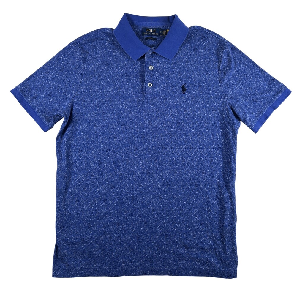 Polo Ralph Lauren Polo Shirt Mens Medium Blue Floral Classic Fit Cotton Jersey